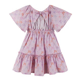 Girls Flutter Sleeve Seersucker Dress | Pink Bow