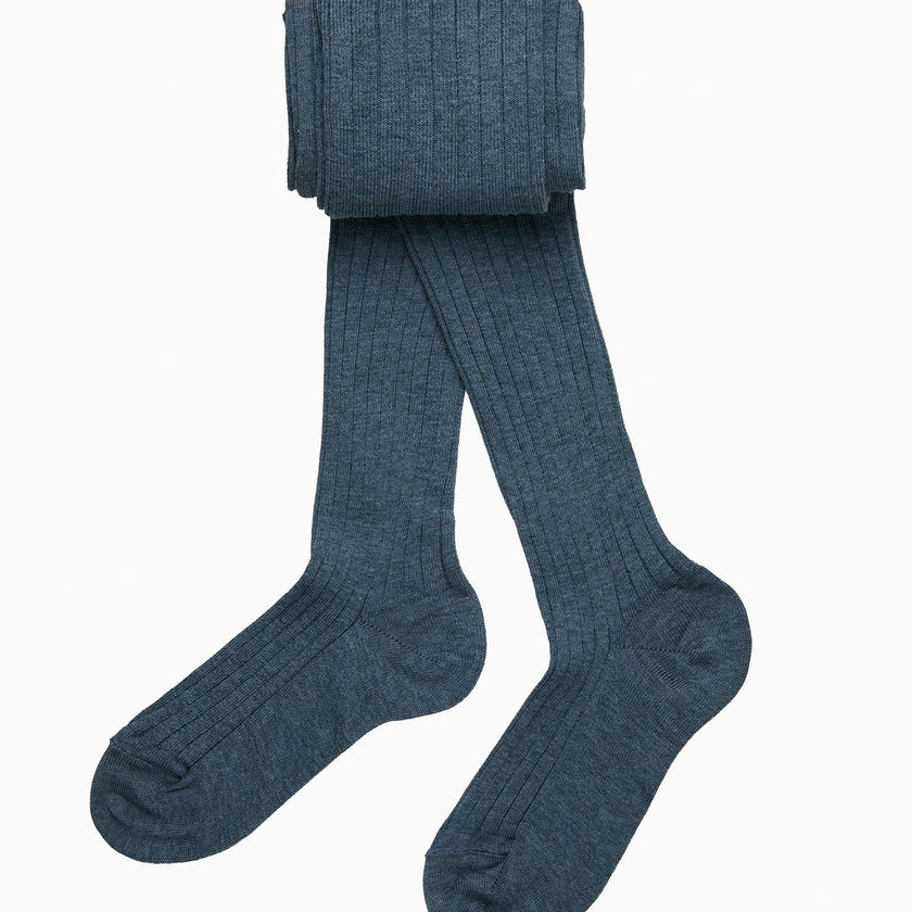 Baby Ribbed Tights in Denim Blue
