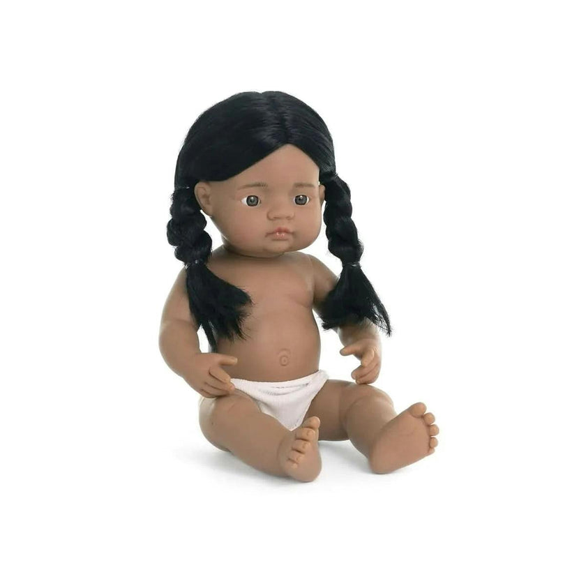 Native American Baby Girl Doll with Long Black Braids - 15''