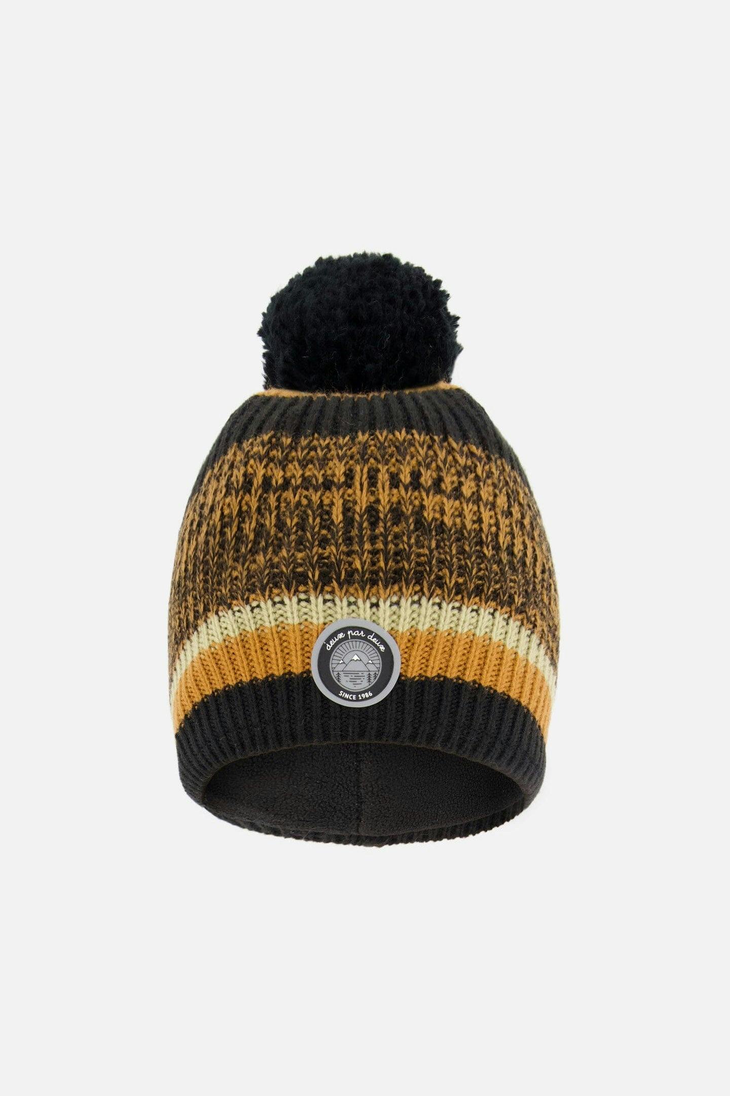 Lined Knit Pompom Hat Black And Brown