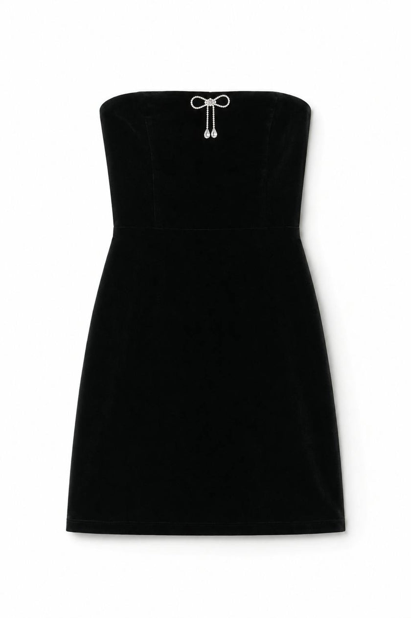 Ella Black Velour Diamond Bow Dress