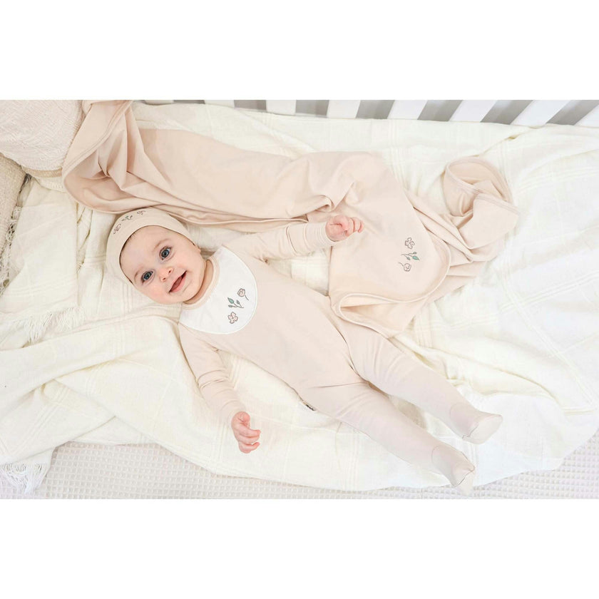 Embroidered Bib Footie and Beanie Set