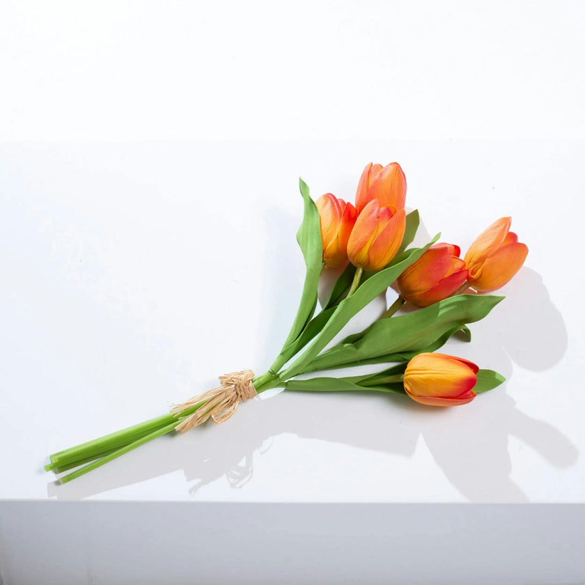 Real Touch White Tulip Faux Floral Everyday Spring Water Illusion Arrangement in Glass Teardrop Vase - Available in Multiple Colors