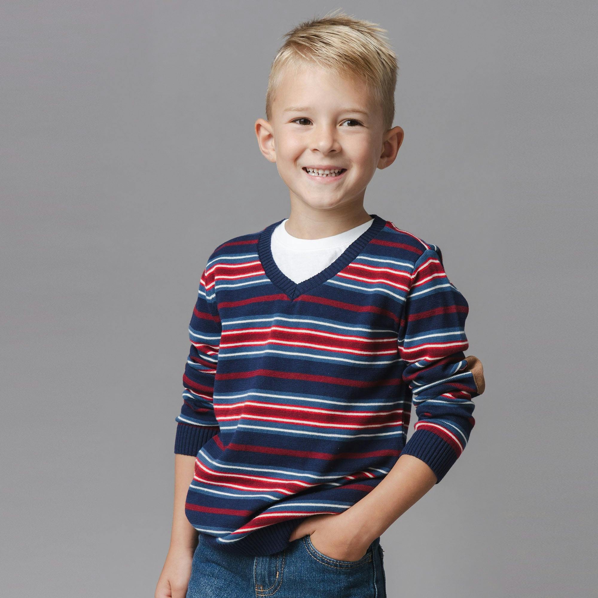 Organic V-Neck Sweater with Elbow Patches