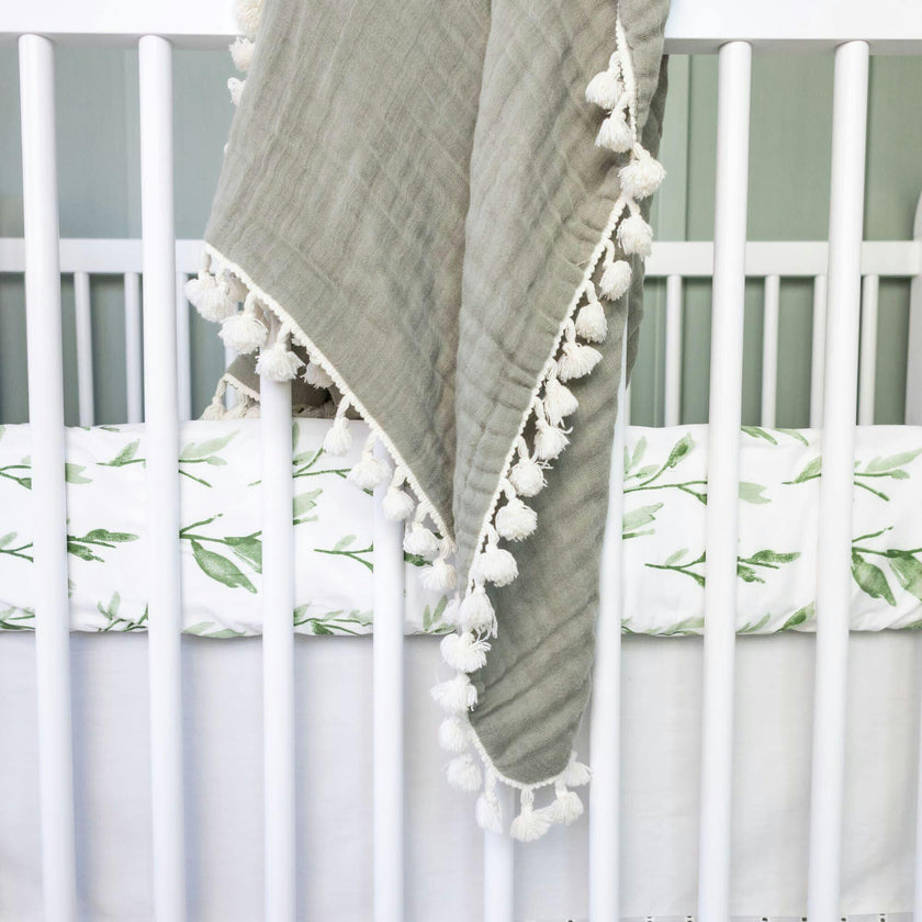 Parker Green Leaf Fitted Crib Sheet