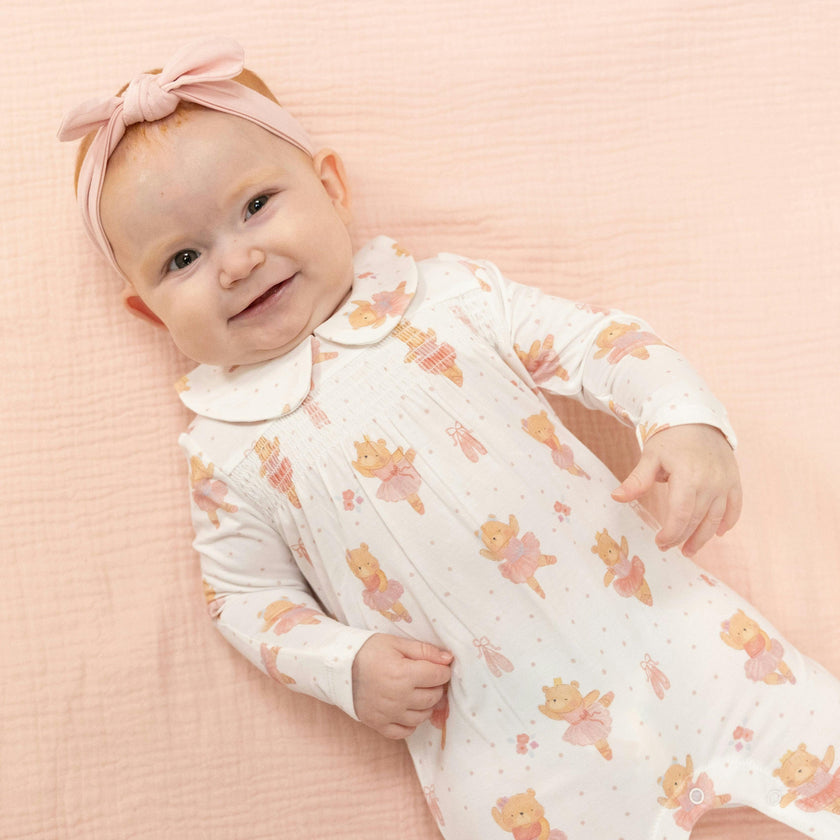 Teddy Bear Ballerina - Smocked Peter Pan Snap Footie