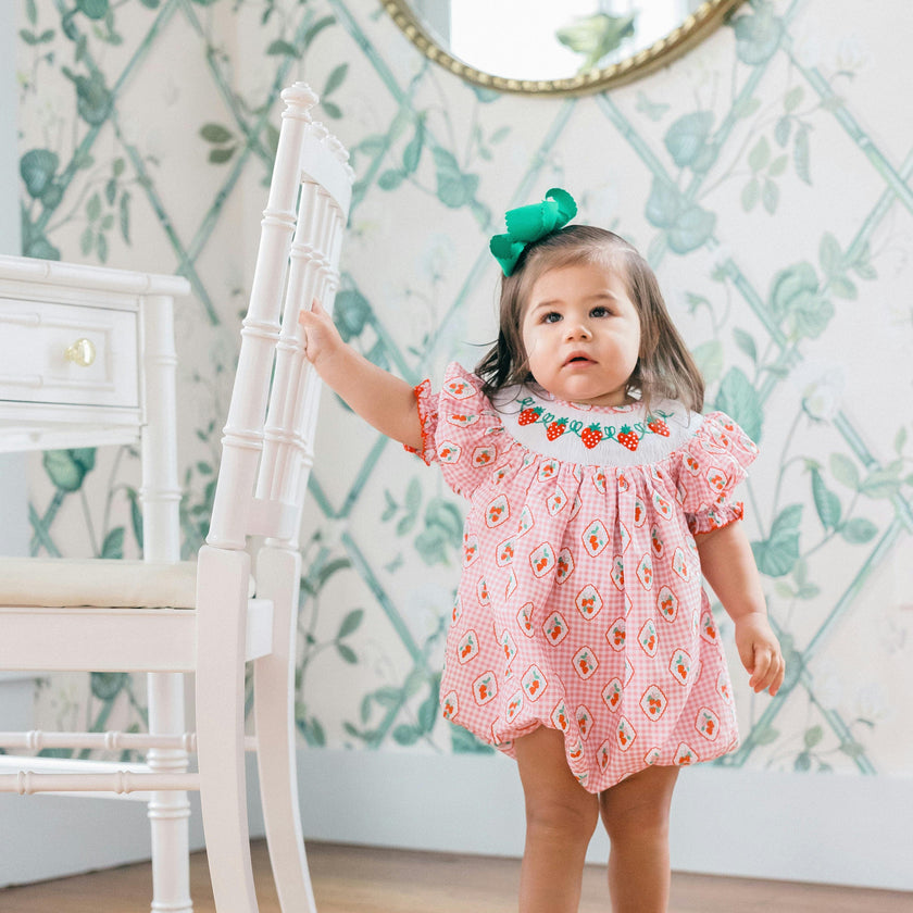 Checkered Strawberry Smocked Bubble