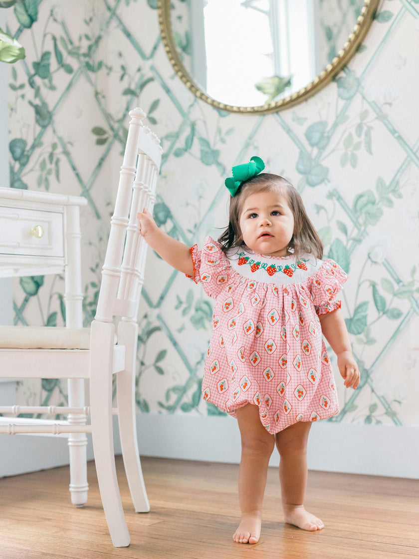 Checkered Strawberry Smocked Bubble