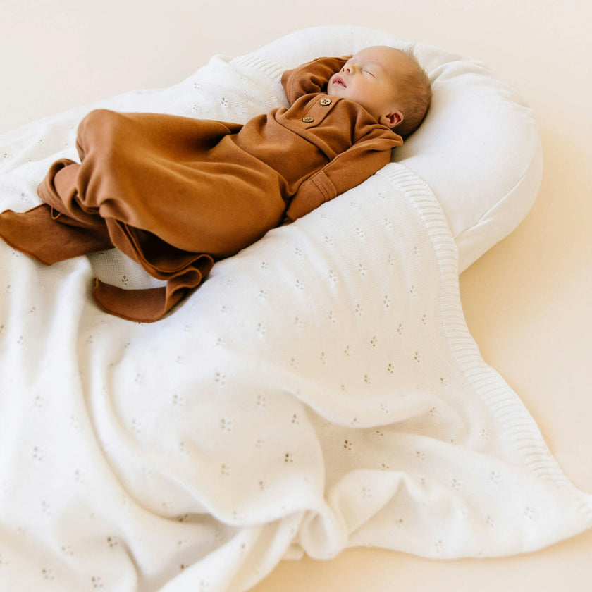 Organic Cotton Pointelle Baby Knit Blanket - Ivory