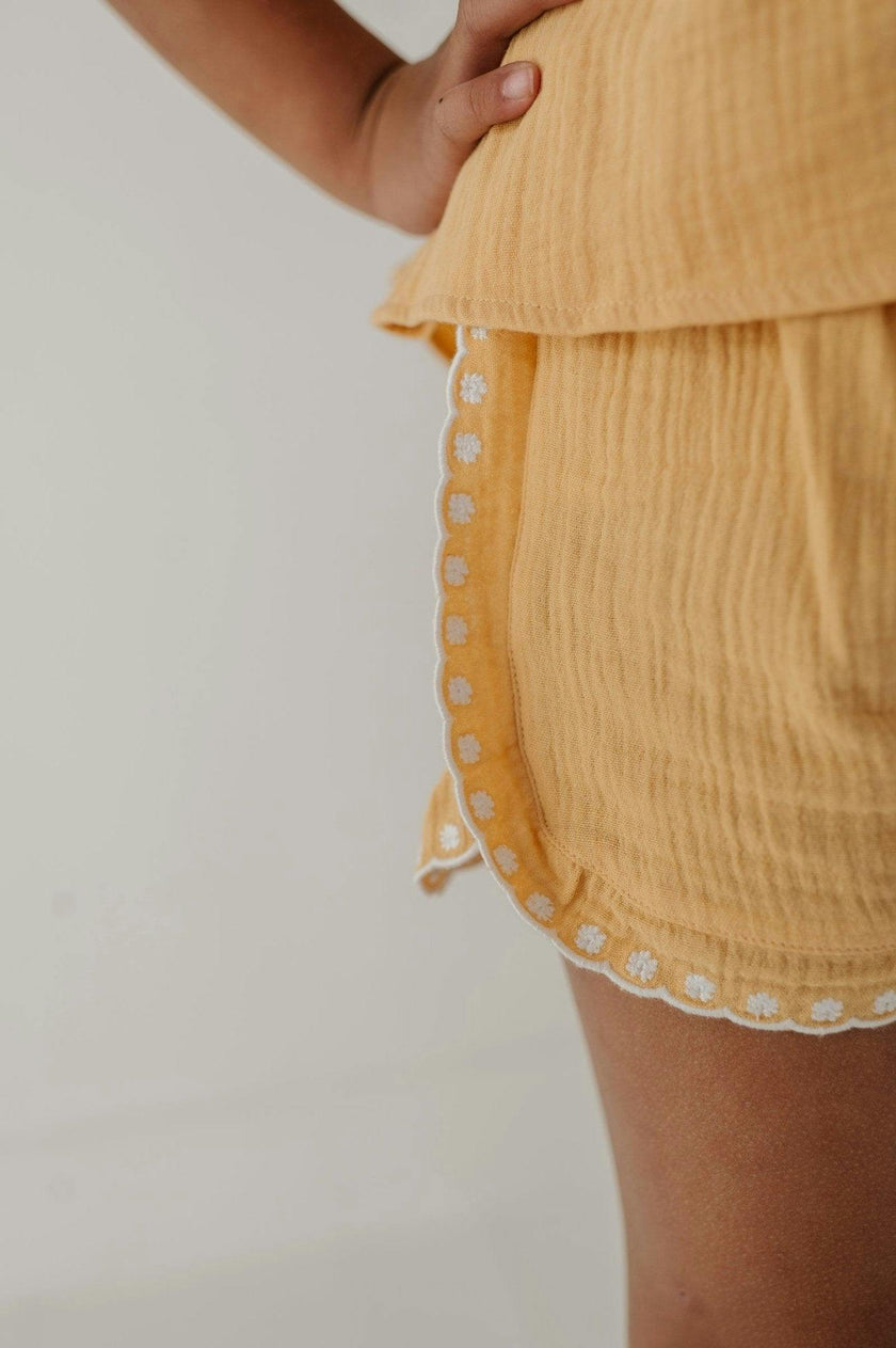 Girls Embroidery Shorts in Golden Sunshine