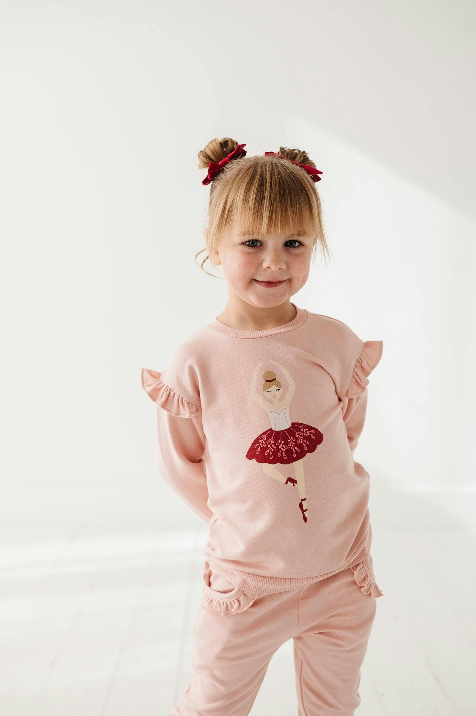 Girls Ruffle Sweatshirt in Ballerina