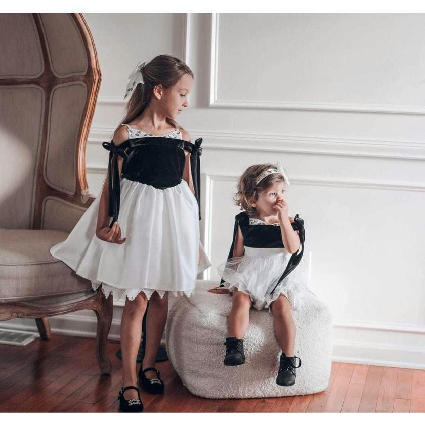 Audrey Black Velour Top and White Tulle Romper