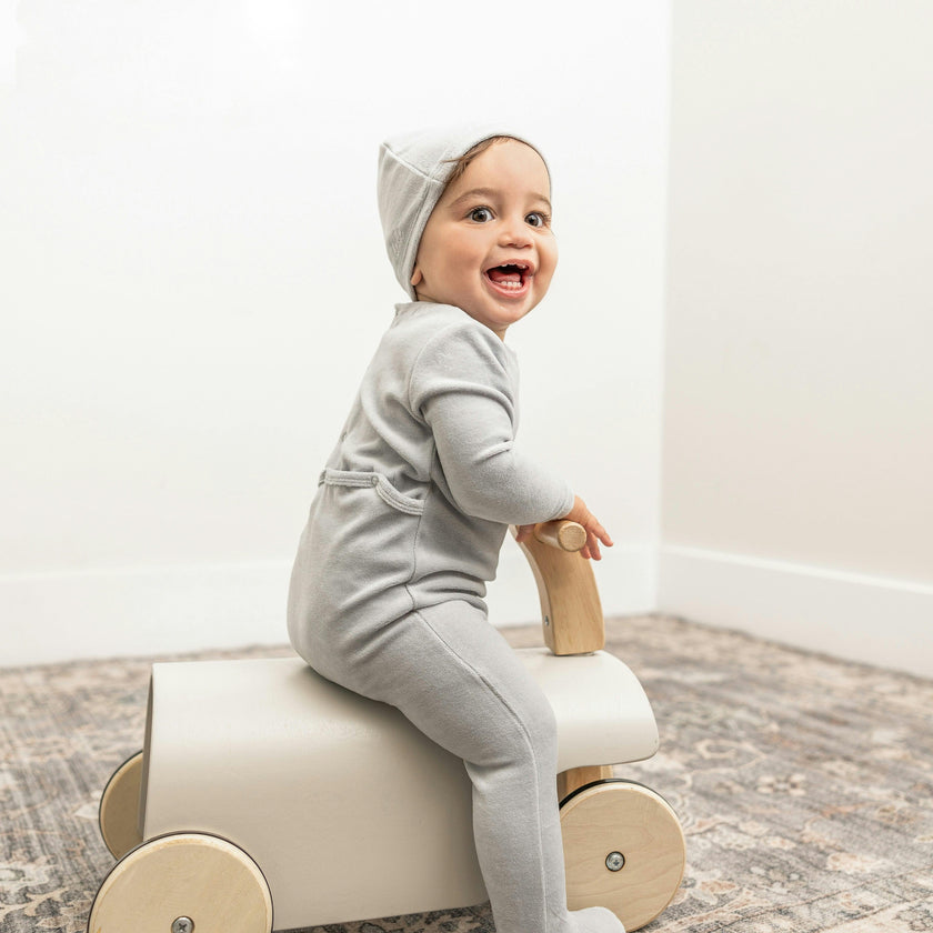 Bebe Embroidered Velour Onesie with Hat Beige
