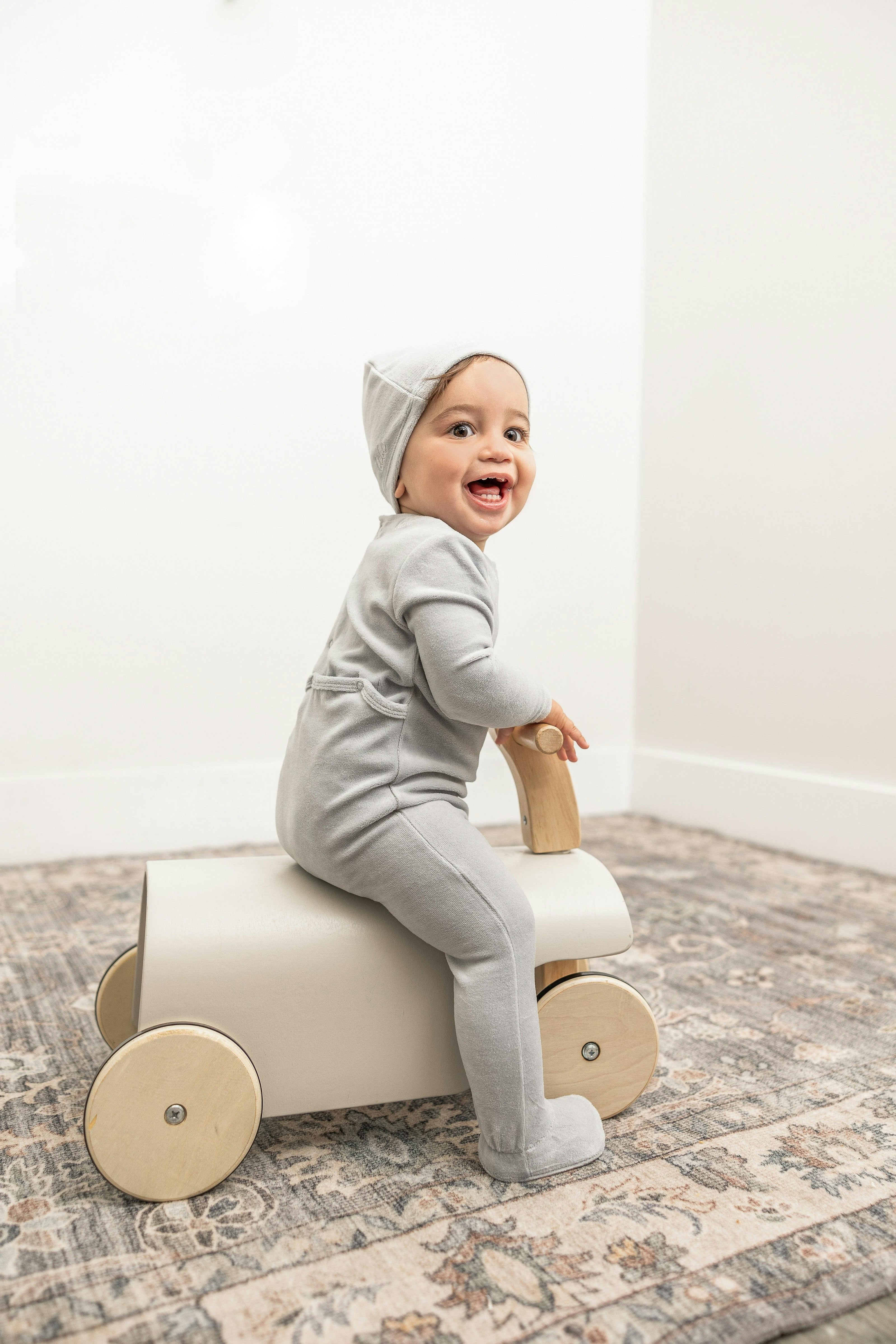 Bebe Embroidered Velour Onesie with Hat Beige