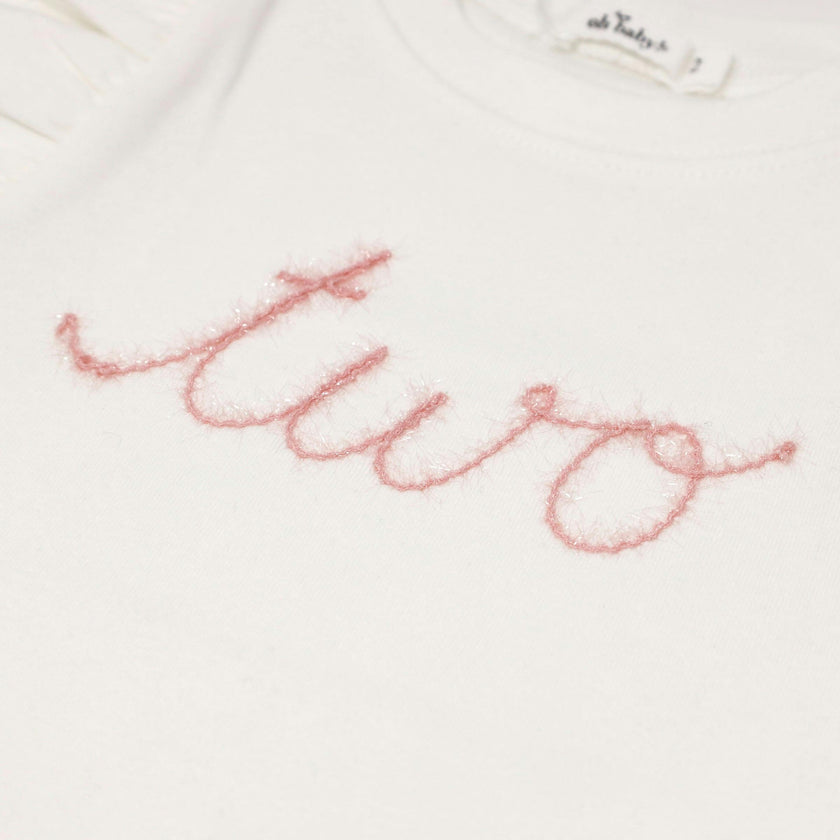 Millie Long Sleeve Tee in 'two' Pink Eyelash Writing