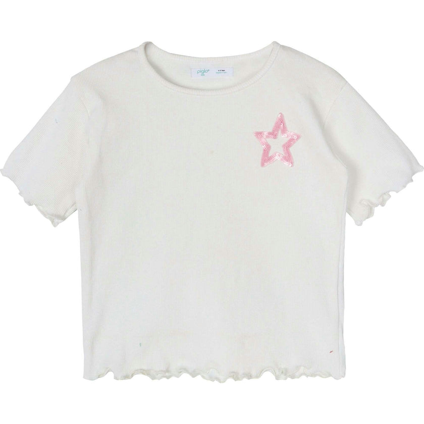 White Sequin Star Ribbed Top