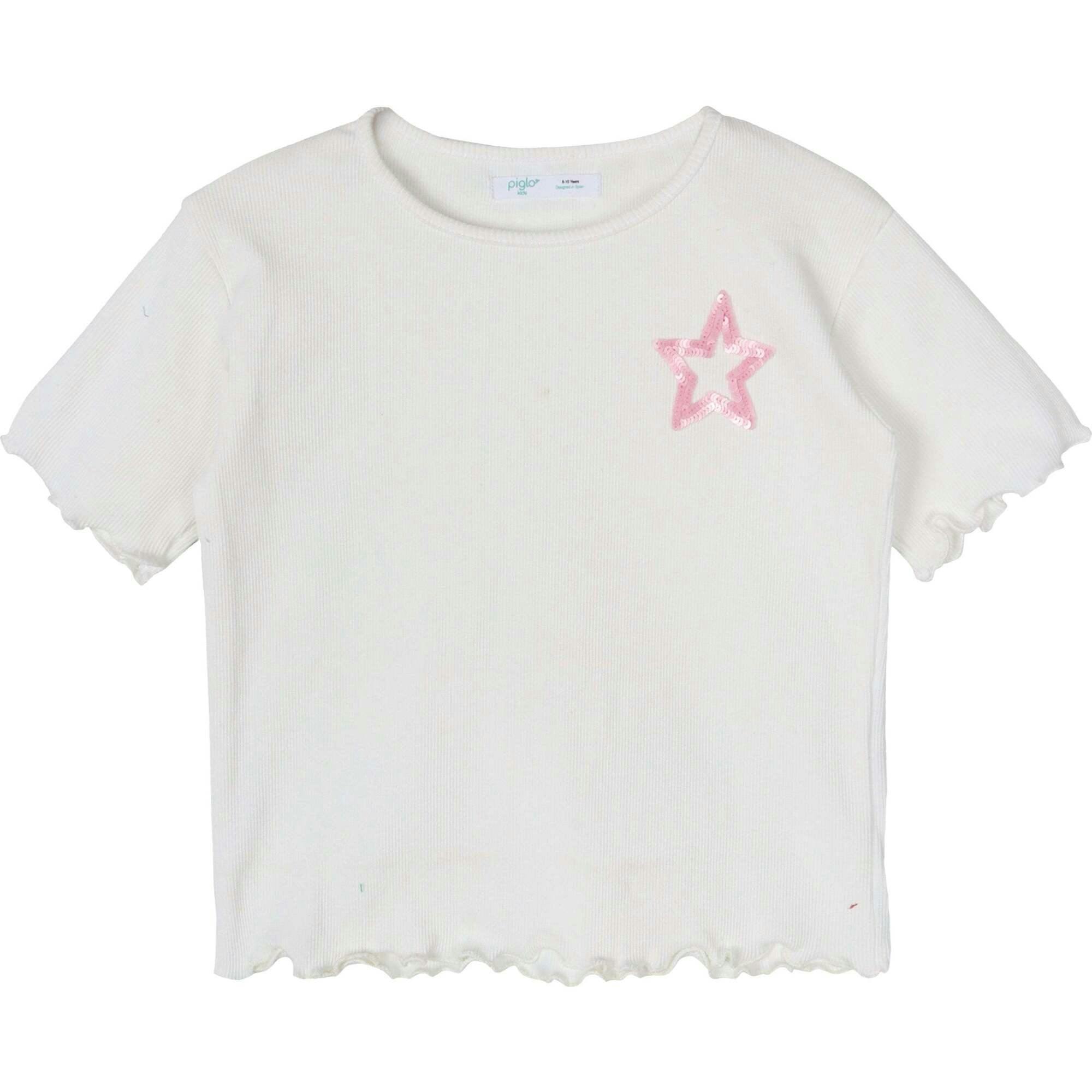 White Sequin Star Ribbed Top