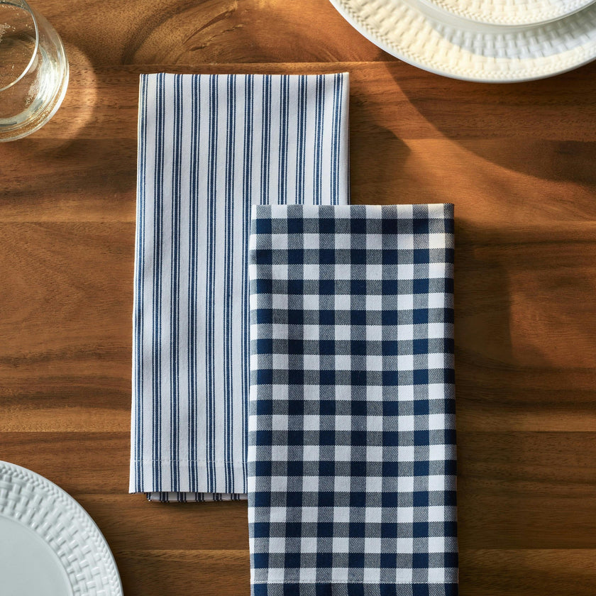 Signature Navy French Ticking Table Linen