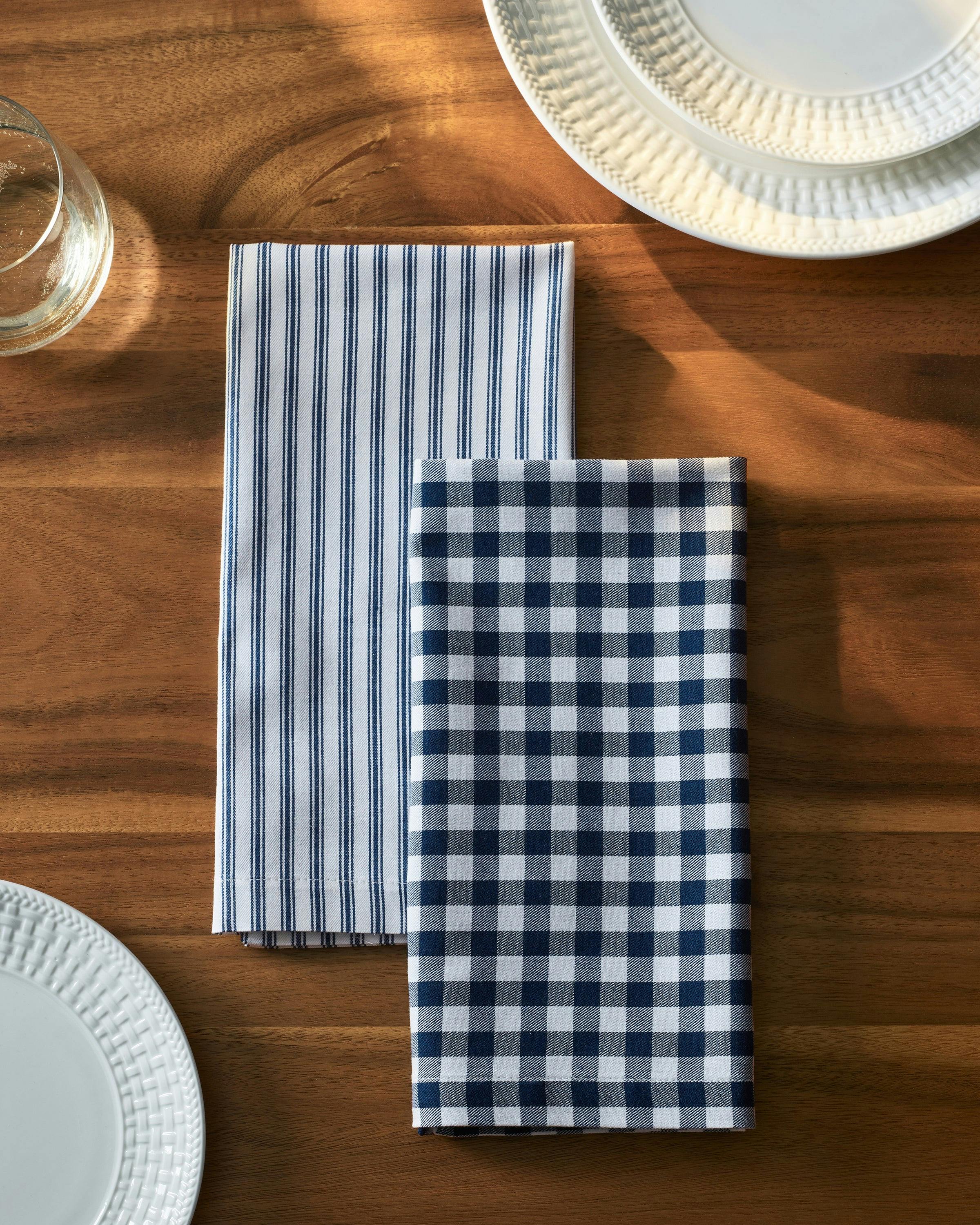 Signature Navy French Ticking Table Linen