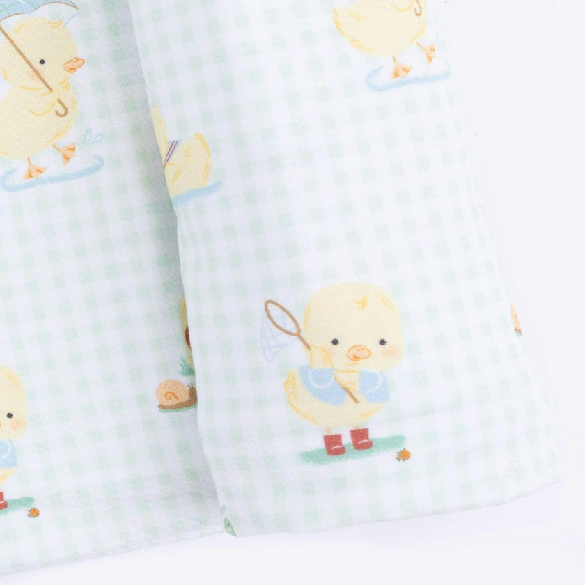 Vintage Spring Ducklings Green - Swaddle Blanket