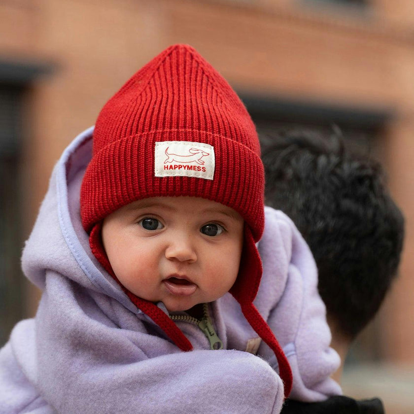 children's merino hat - retro red