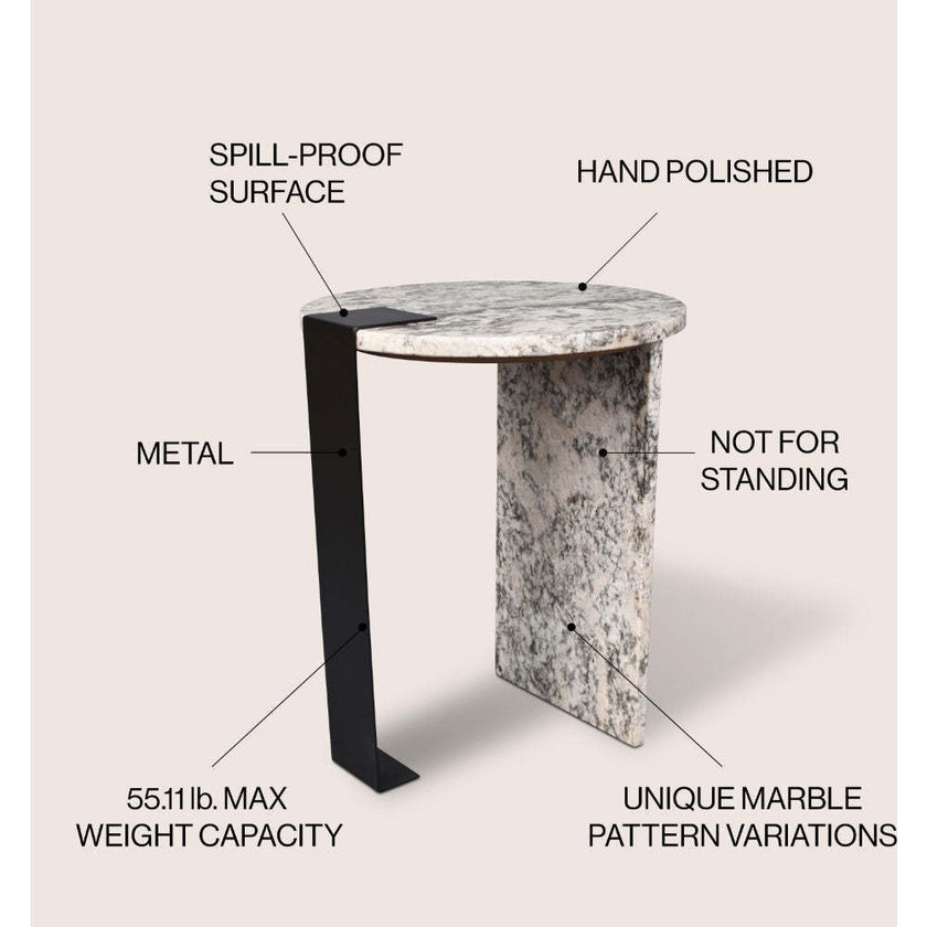Lyra 20.66" Contemporary Natural Marble/Metal Handmade Round End Table