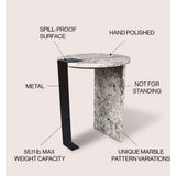 Lyra 20.66" Contemporary Natural Marble/Metal Handmade Round End Table