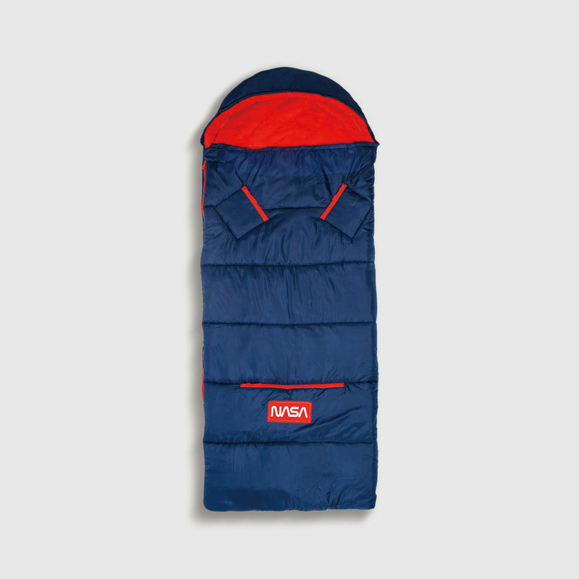 Sleep-N-Pack™ – Big Kid Size | NASA Official Logo & Patches | 2-in-1 Backpack & Sleeping Bag with Cozy Fleece Liner - NAVY