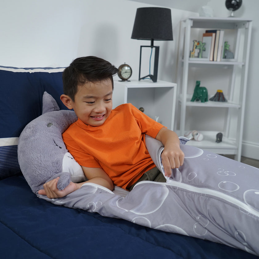Happy Nappers: Pillow & Sleepy Sack: Med - Grey Shark