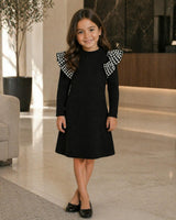 Girls Houndstooth Ruffle Knit Dress