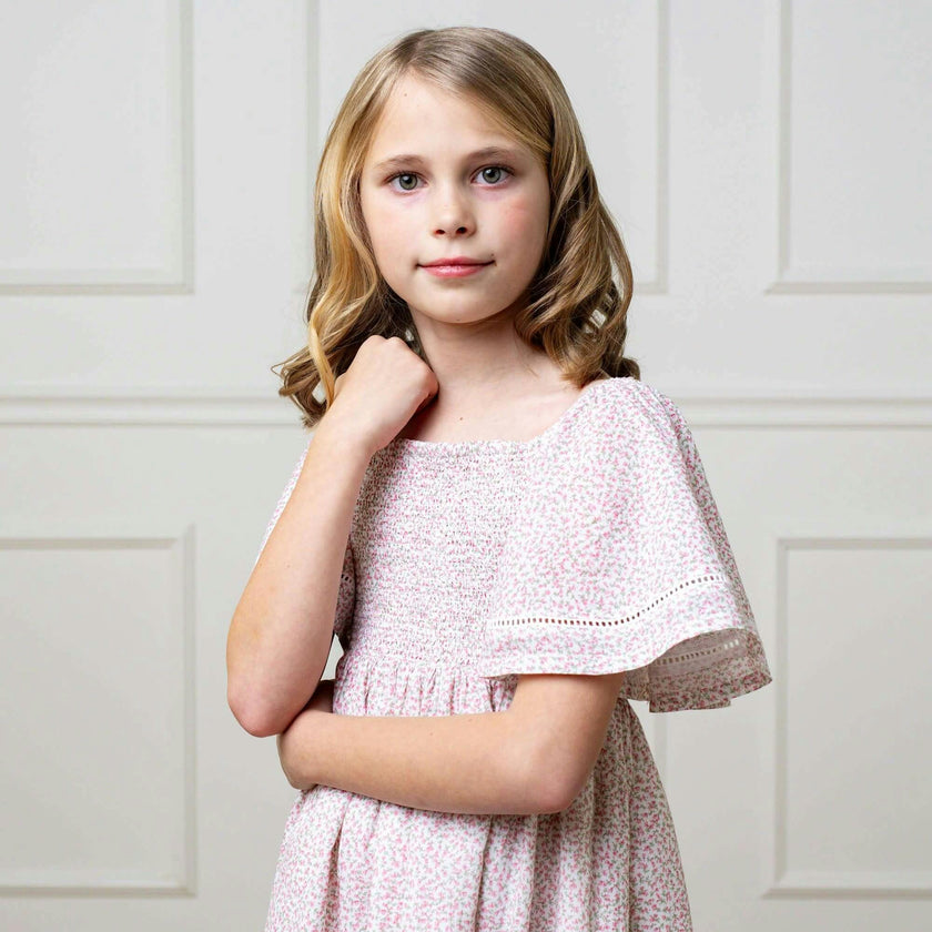 Organic Smocked Bell Sleeve Dress, Pink