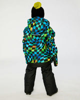 Two Piece Play Snowsuit Green Yellow And Blue Checkerboard With Black Pants