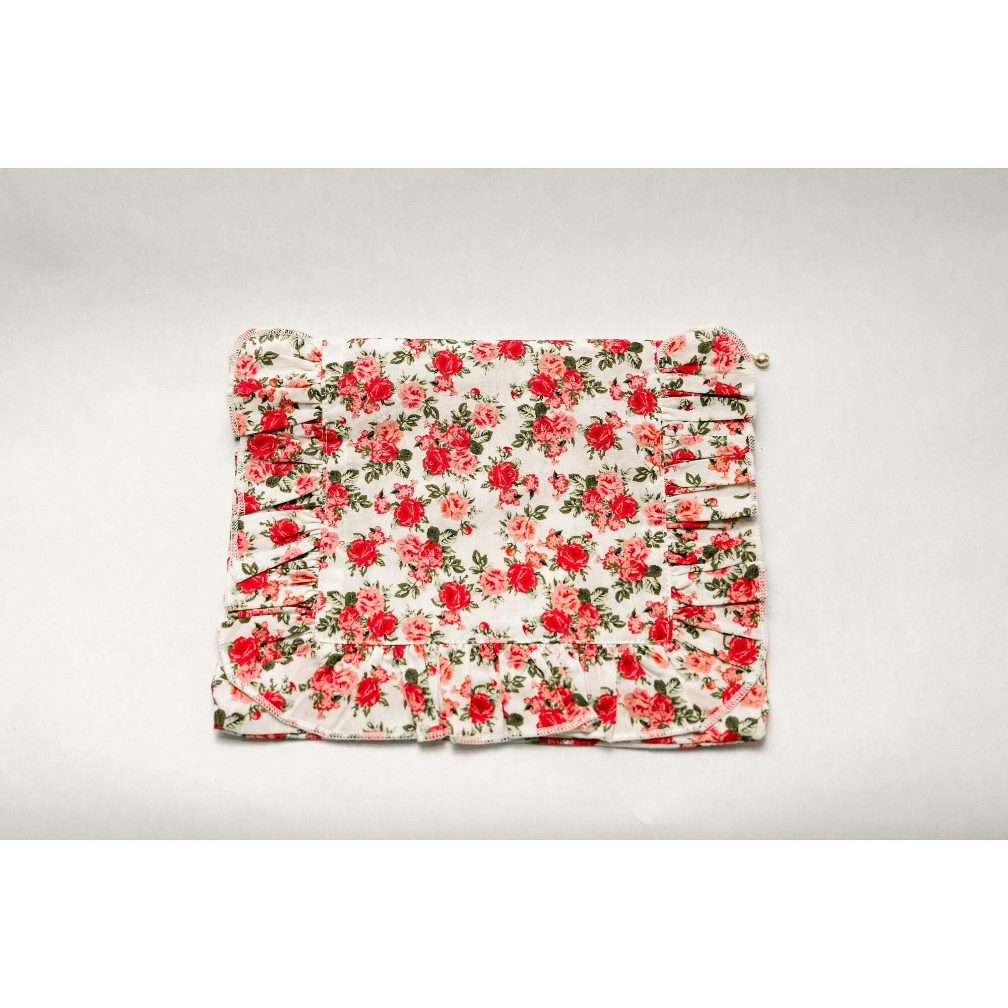 Crimson Rose Timeless Floral Ruffle Zipper Pouch
