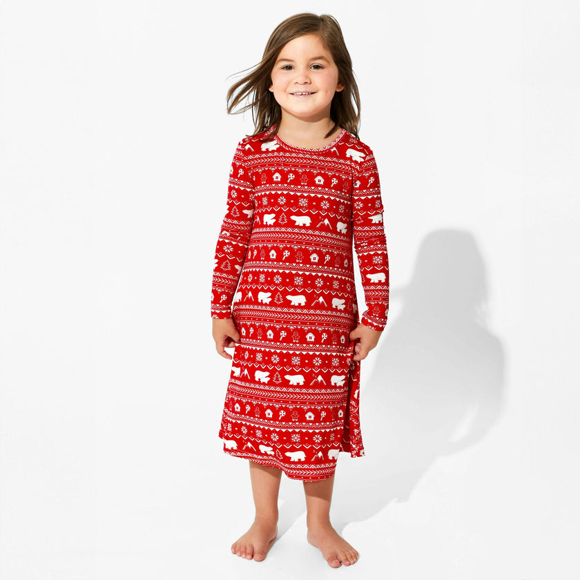 Polar Isle Red Bamboo Girls' Long Sleeve Dress