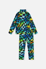 Two Piece Thermal Underwear Blue Checkered Print