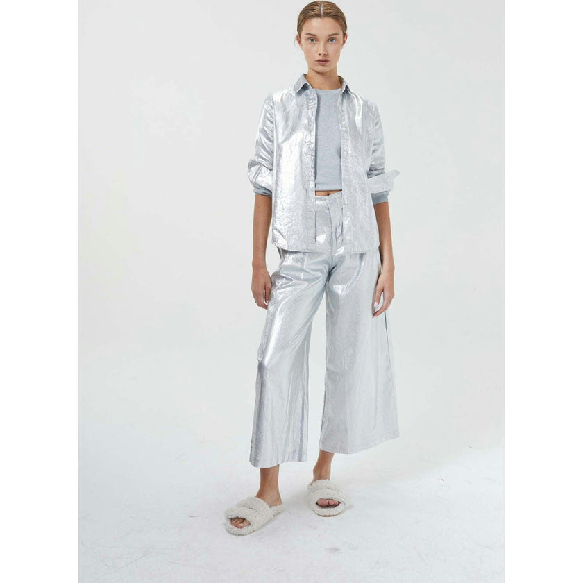 Culotte Metallic Linen Pants - New Silver