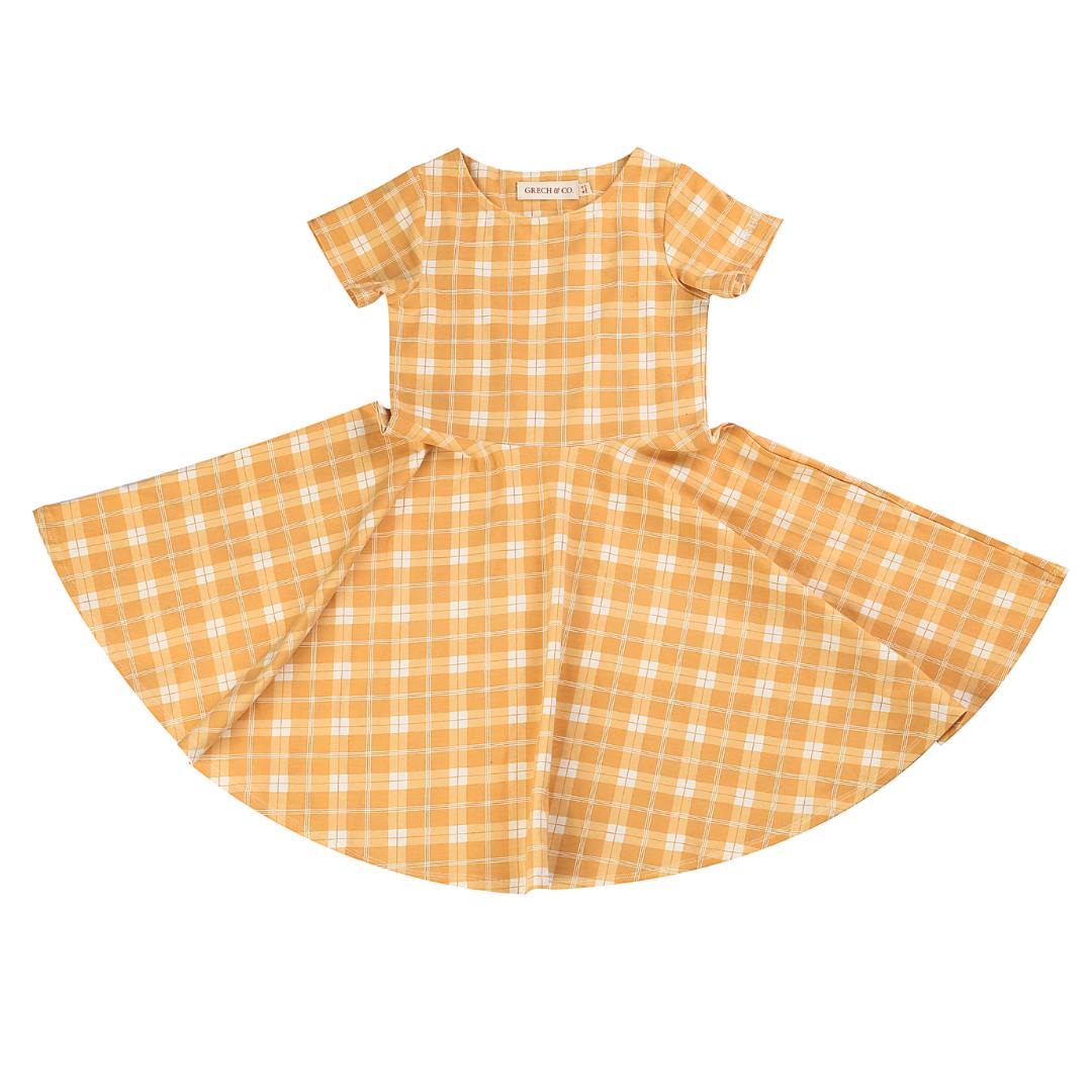 Sweetheart Twirl Dress | Organic Cotton Jersey - Buckwheat Plaid