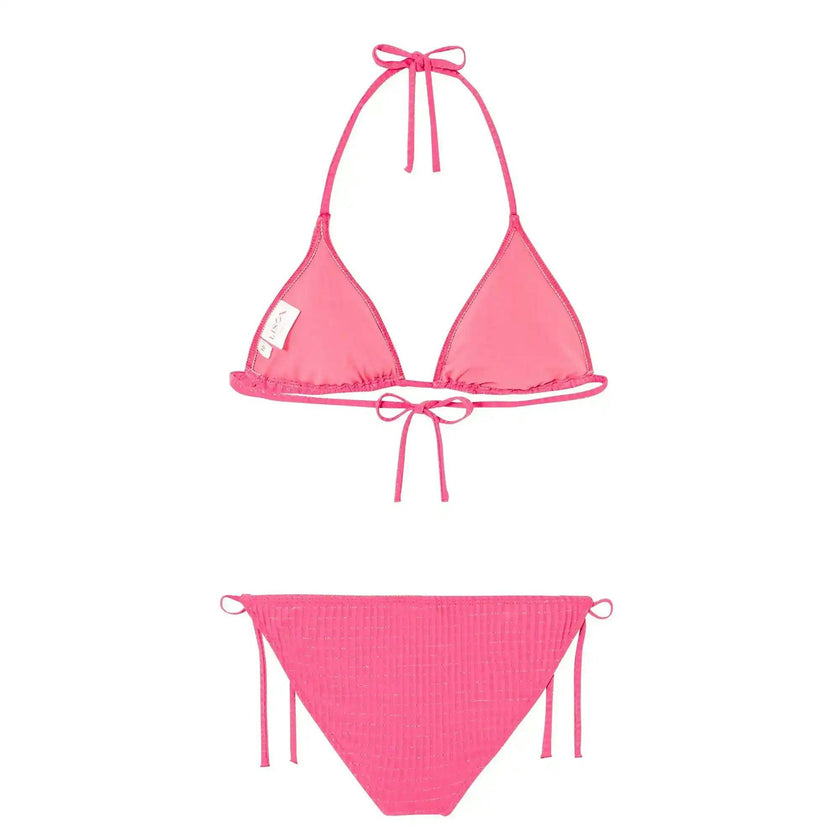 Girls' triangle two-piece swimsuit, pink/gold | CALYPSO 2P TRIANGLE