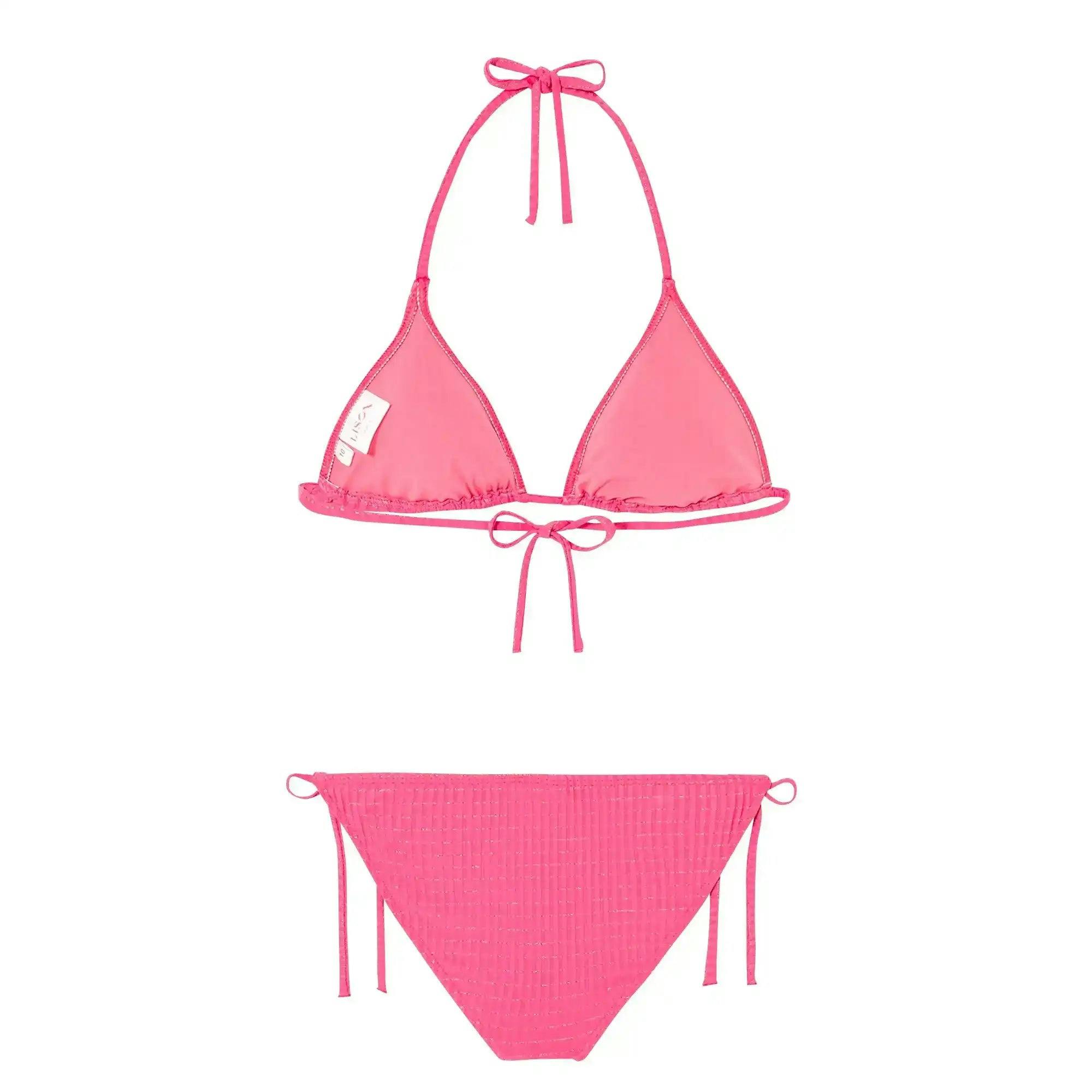 Girls' triangle two-piece swimsuit, pink/gold | CALYPSO 2P TRIANGLE