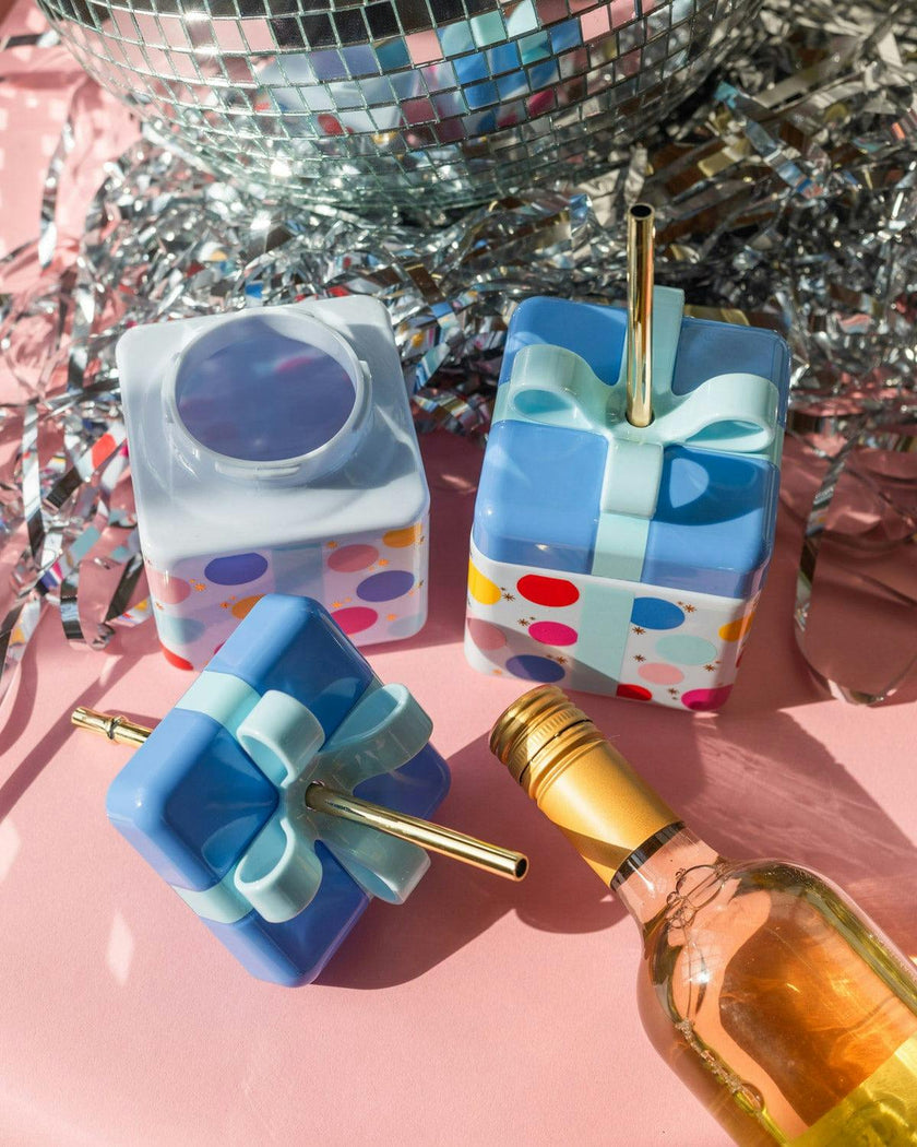 Packed Party Be A Gift Sipper; Reusable Plastic Happy Birthday Present Novelty Tumbler Cup With Straw for Men and Women; Great for Boys Girls and Adults