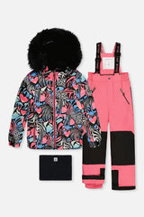 Two Piece Play Snowsuit Black Zebra Print With Pink Pants