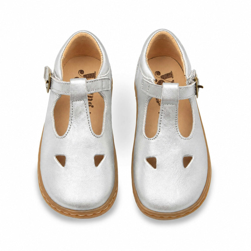 Darcey T-Bar Kids Barefoot Shoe - Silver Leather