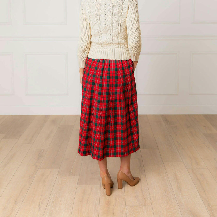 Organic Pleated Midi Skirt, Red