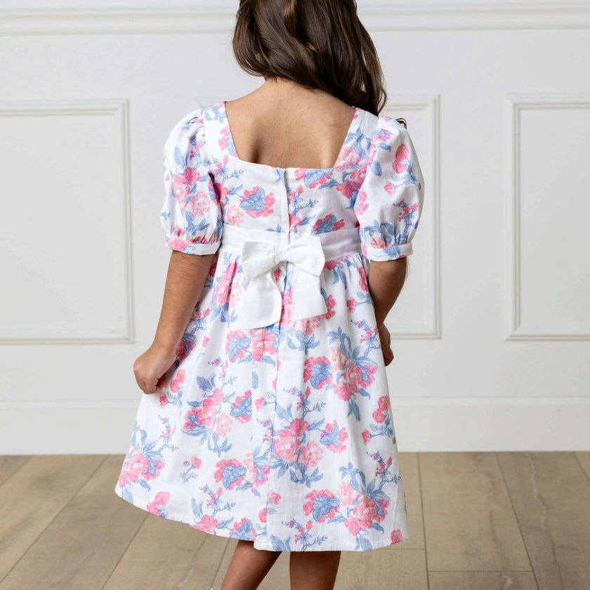 Organic Short Sleeve Puff Sleeve Party Dress, Pink
