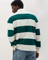 Mens Heavy Pima Rugby Polo - Pima Cotton Jersey - Rainforest Bone Stripe