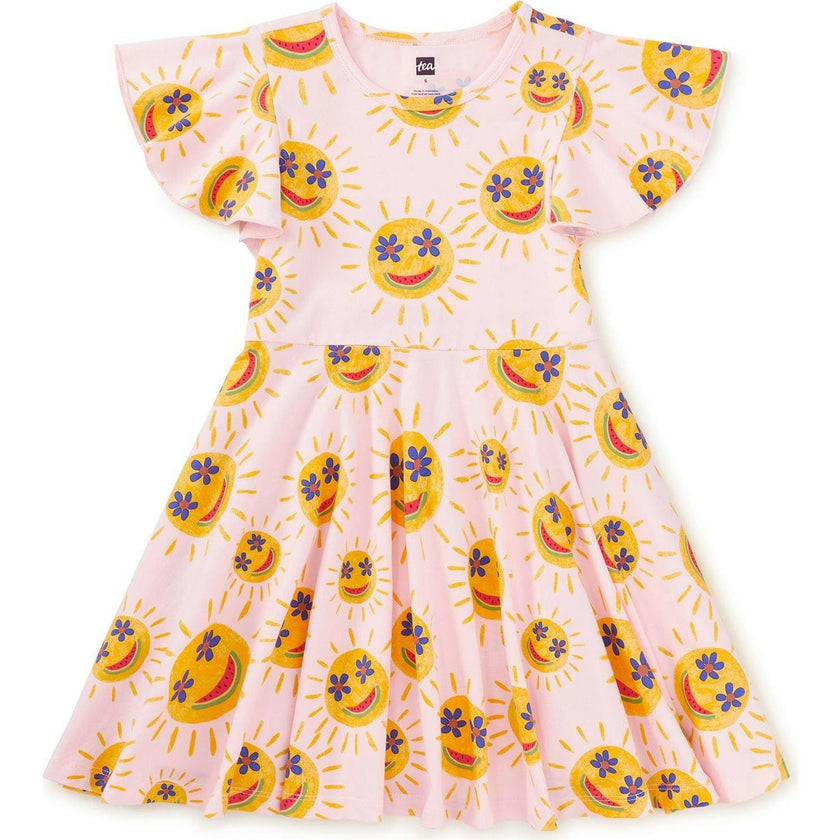 Flutter Sleeve Twirl Dress, Multi