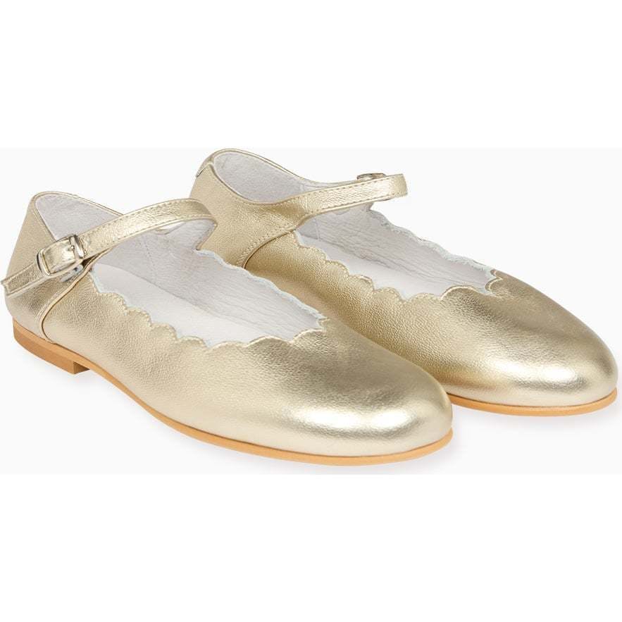 Gold Leather Girl Scallop Mary Jane Shoes
