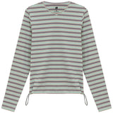 Ribbed Striped V Neck Tee With Bungee Rope