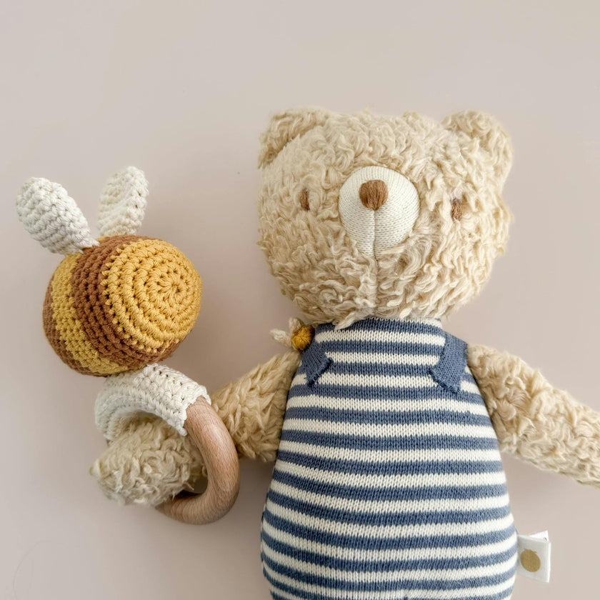 Blue Stripe Swaddle and Henry Bear Plush Toy Set