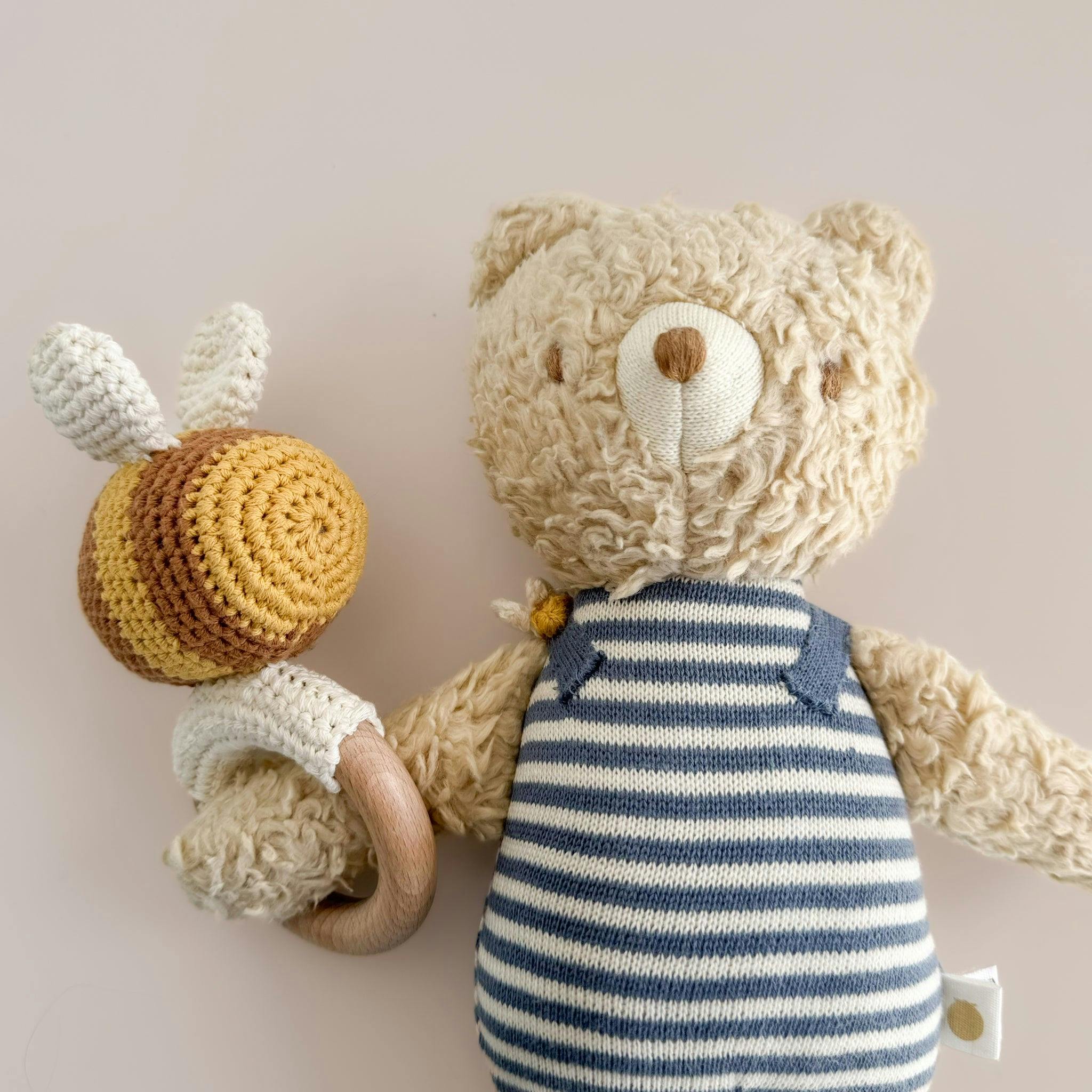 Blue Stripe Swaddle and Henry Bear Plush Toy Set